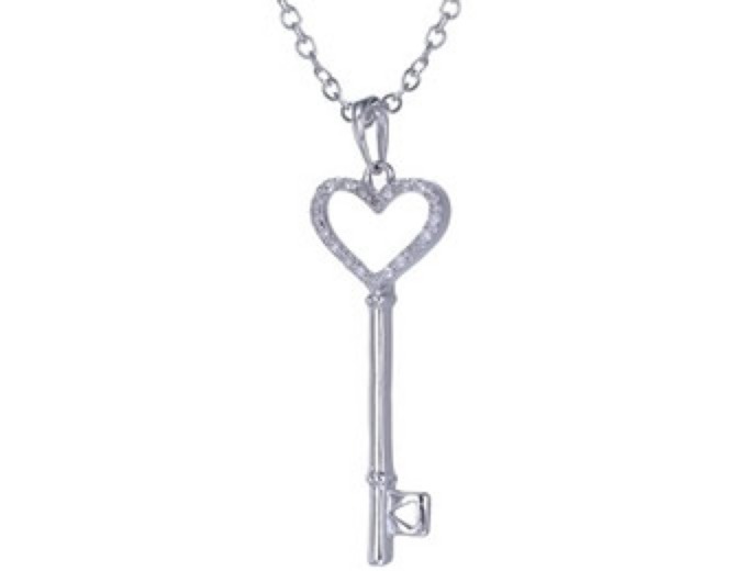 1/8 ct Sterling Silver Diamond Key Pendant