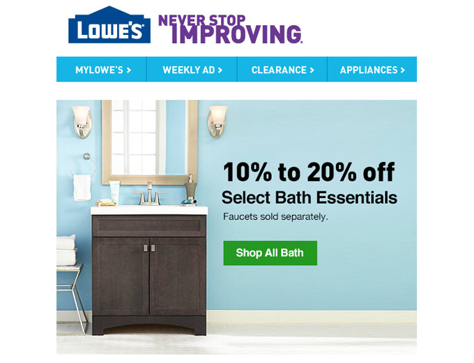 Save 10% - 20% off Select Bath Essentials at Lowes