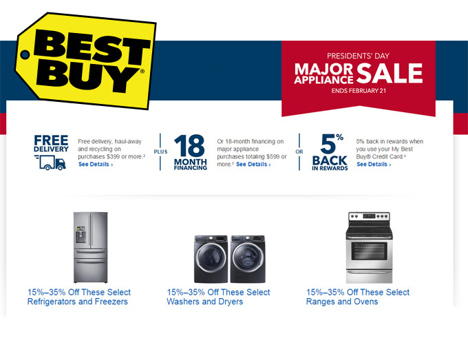 Best Buy Sale - 35% off Major Appliances & More