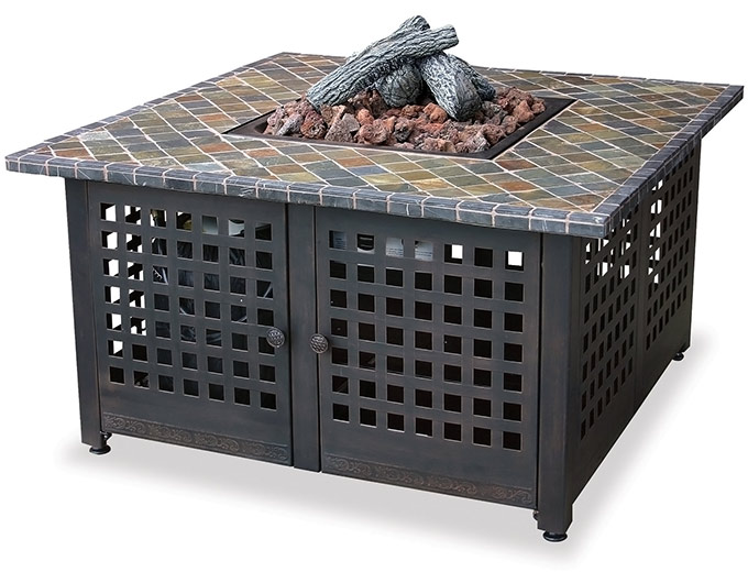 Square LP Gas Fire Pit with Slate Mantel