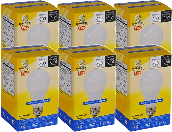 A19 LED Light Bulbs 800 Lumen, 6-Pack