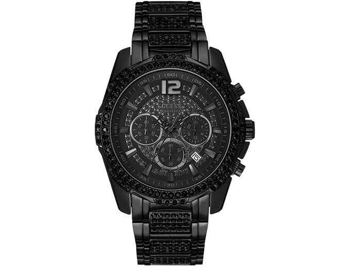 GUESS Crystal Accent Black Ion Watch