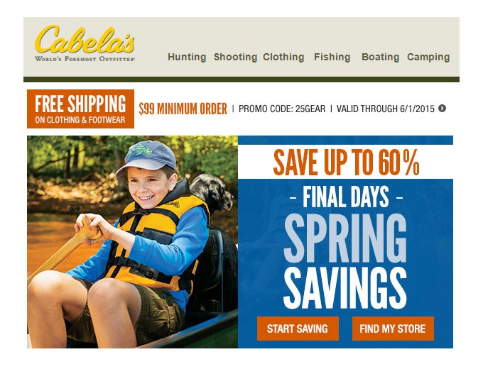 Cabela's Spring Savings Deals - Up to 60% Off