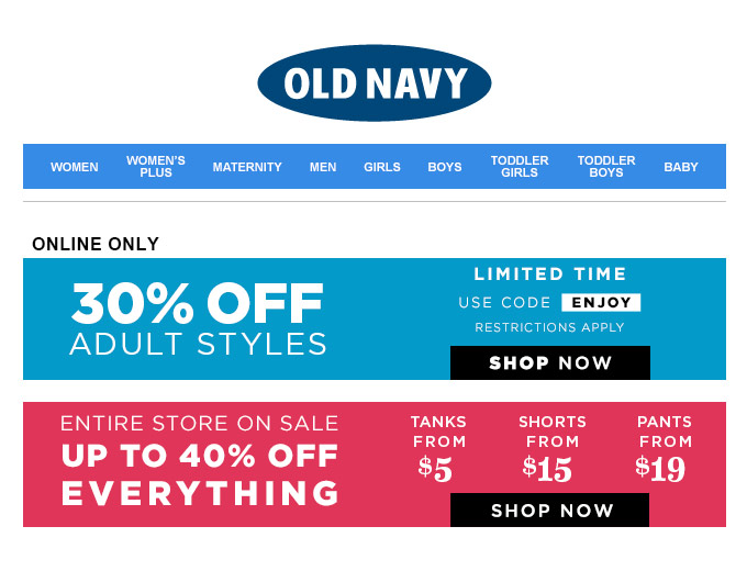 Save 40% off Your Purchase at Old Navy