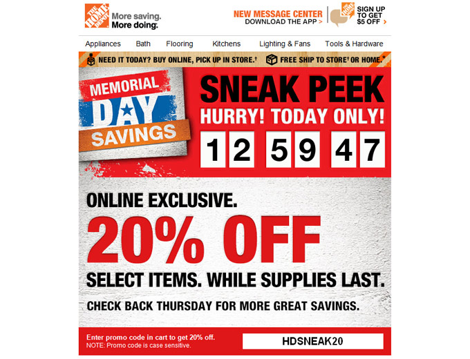 Extra 20% off at Home Depot - Today Only