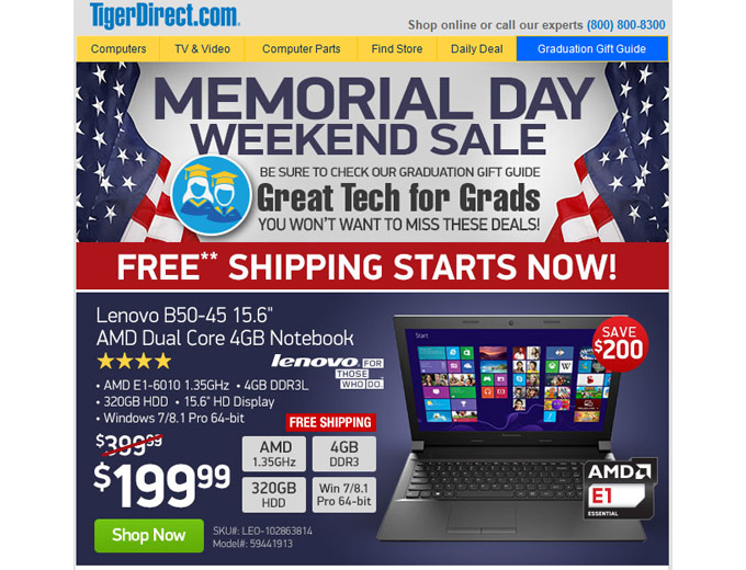 Tiger Direct Memorial Day Sale