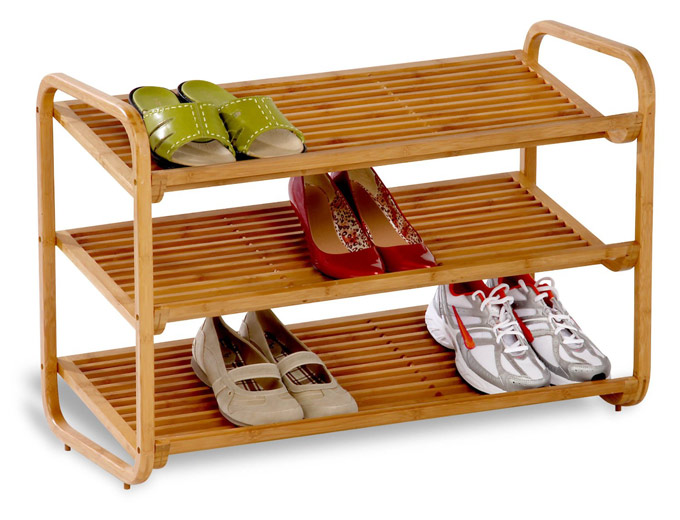 12-Pair 3-Tier Deluxe Bamboo Shoe Shelves