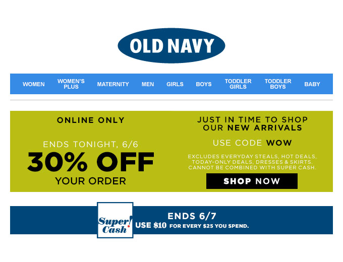 Save 30% off Your Purchase at Old Navy