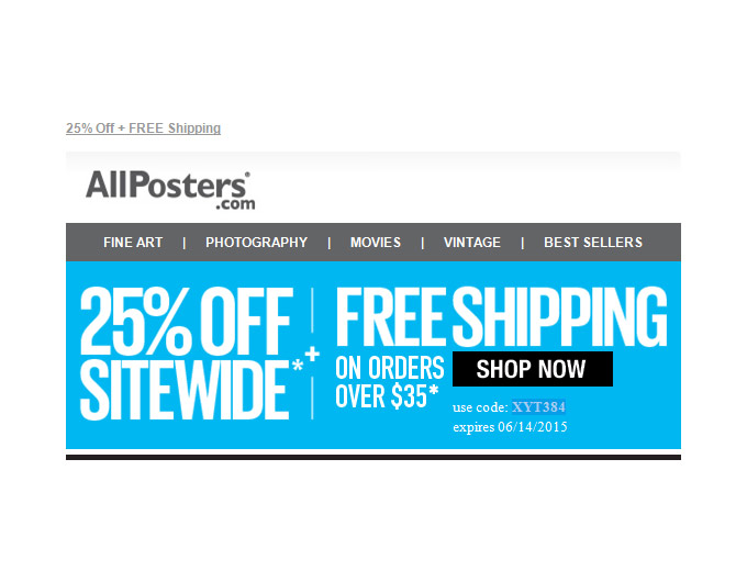 Extra 25% off Everything at Allposters