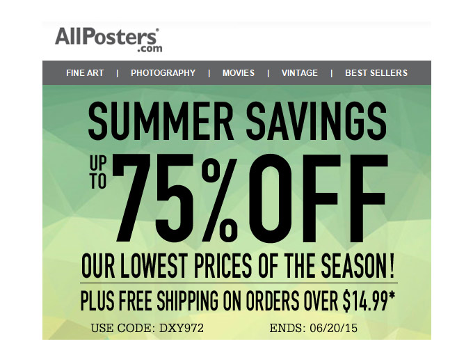 Allposters Summer Sale - 75% off