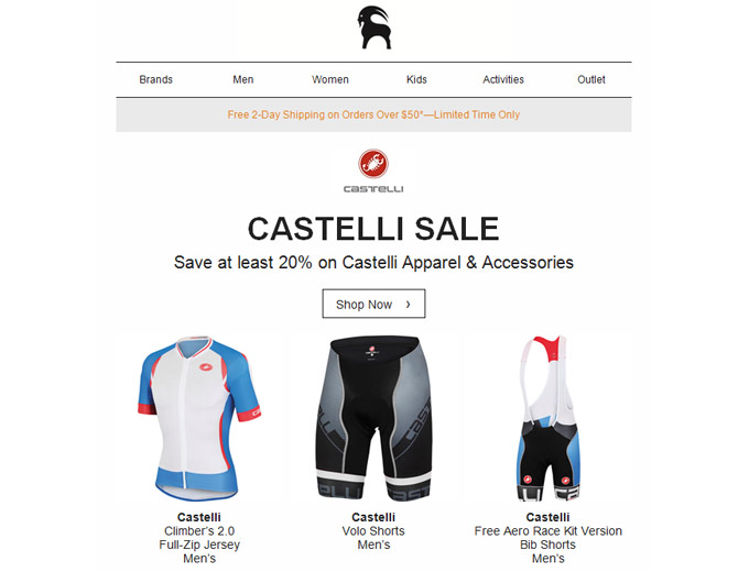 20% or More off Castelli Apparel & Accessories