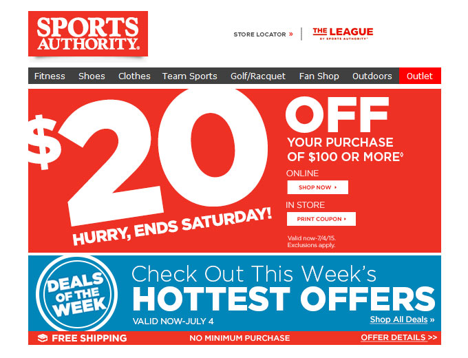 Your Purchase of $100+ at Sports Authority