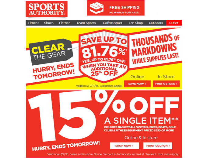 Save 82% off at Sports Authority