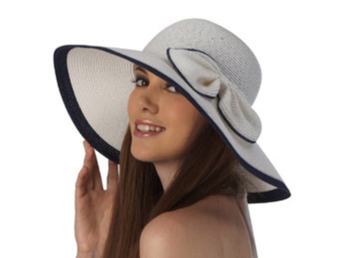 Luxury Lane Women's White Ribbon Sun Hat