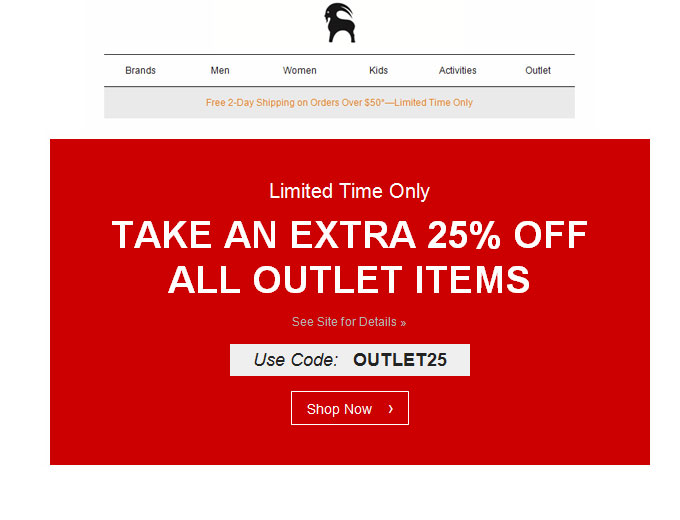 Extra 25% off Outlet Items at BackCountry