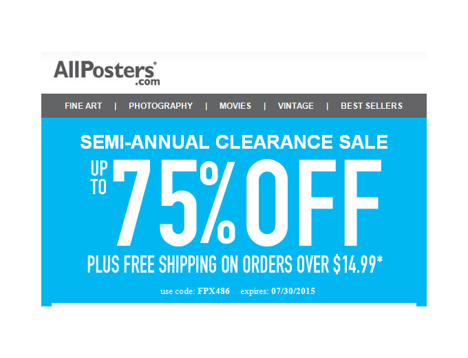 Allposters Summer Clearance Sale - 75% off
