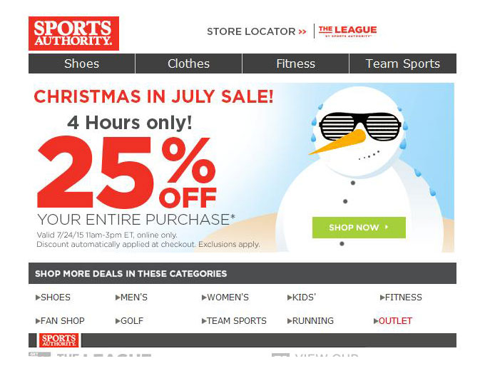 Sports Authority 3-Day Sale - Extra 25% Off