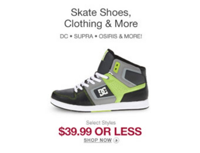 Deal: Top Brand Skate Shoes & Apparel for $40 or Less