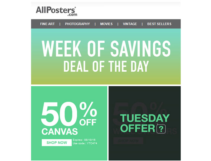 Extra 50% off at Allposters