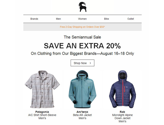 Extra 20% off Top Brands at Backcountry