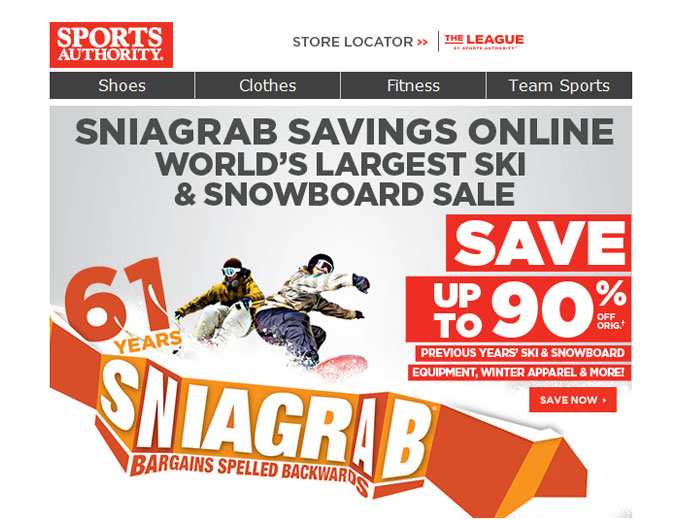 Sports Authority Ski & Snowboard Sale - 90% Off