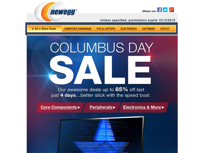 Newegg Columbus Day Sale - 85% off