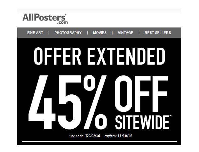 Extra 45% off Everything at Allposters