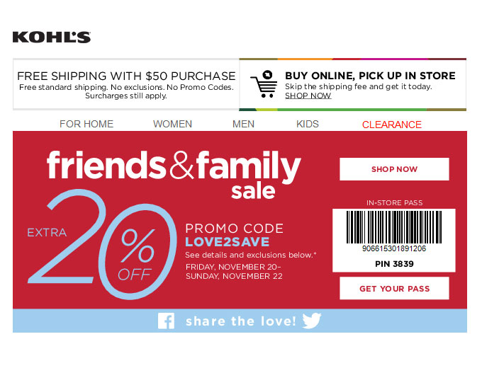 Extra 20% off Your Purchase at Kohl's
