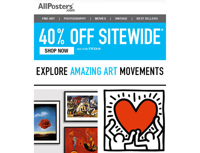 Extra 40% off Everything at Allposters