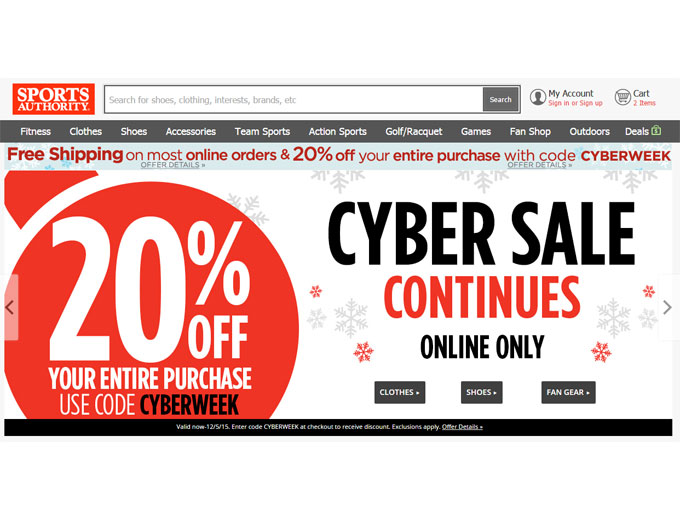 Sports Authority Cyberweek Sale - Extra 20% Off