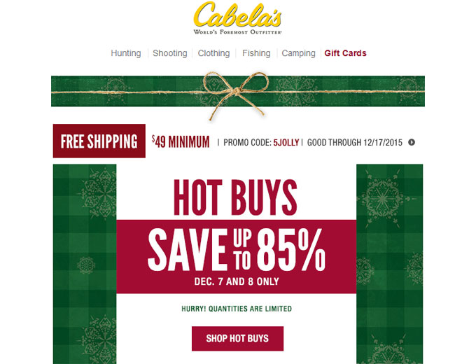Cabela's Hot Buys Sale - Up to 85% off