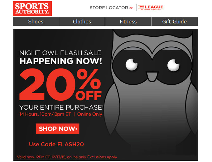 Sports Authority Flash Sale - Extra 20% Off
