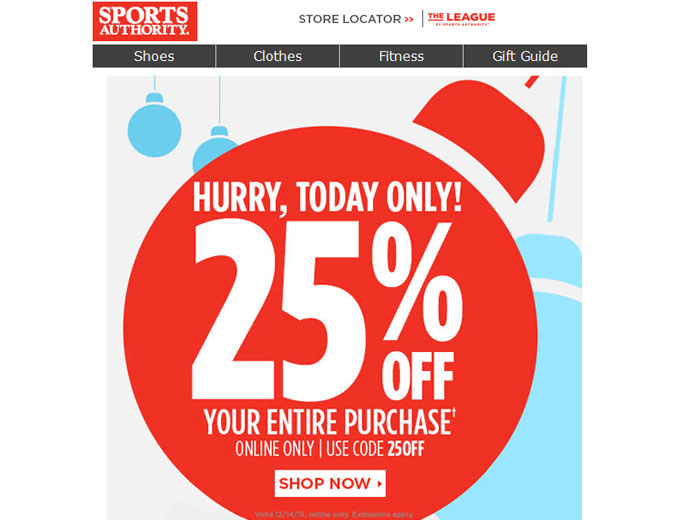 Sports Authority Flash Sale - Extra 25% Off