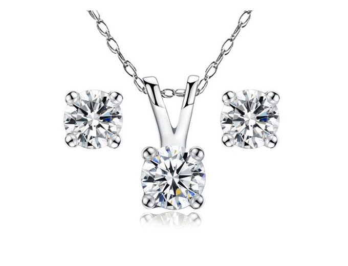 Mabella 14k Diamond Pendant and Earring Set