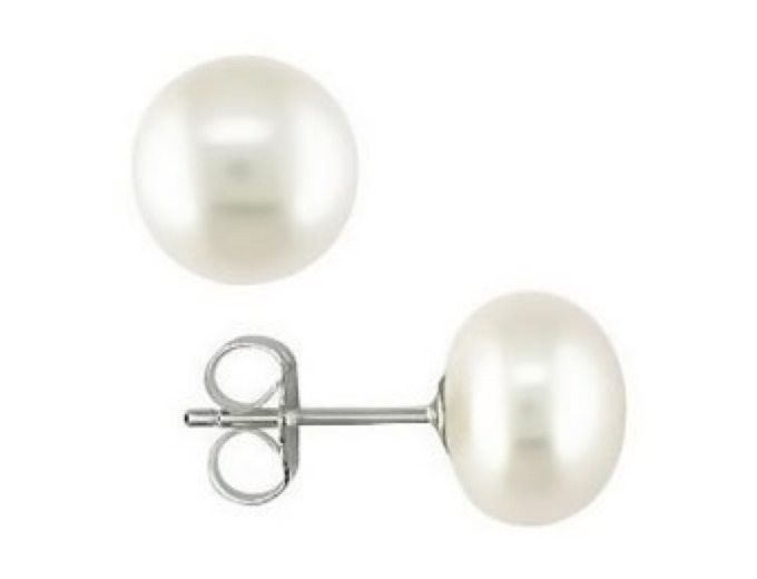 White Freshwater Pearl Button Earrings