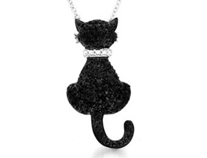 Genuine Diamond Black Cat Pendant