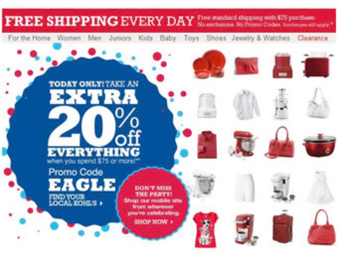 Save 20% off orders $75+ at Kohl's