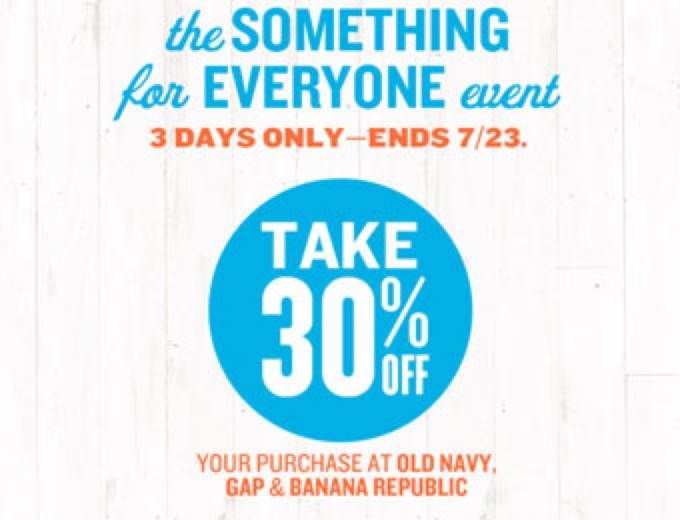 Extra 30% Off at Old Navy, Gap & Banana Republic