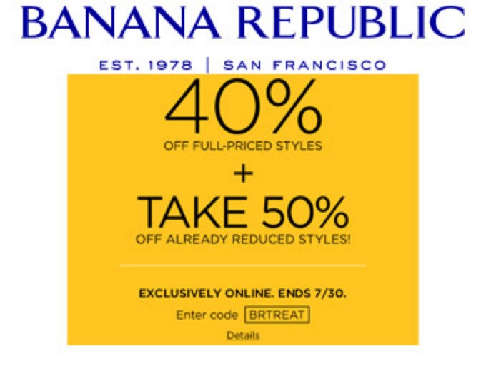 40%-50% off Regular & Sale Items @ Banana Republic