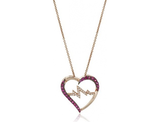 Ruby and Sapphire Heart Pendant Necklace