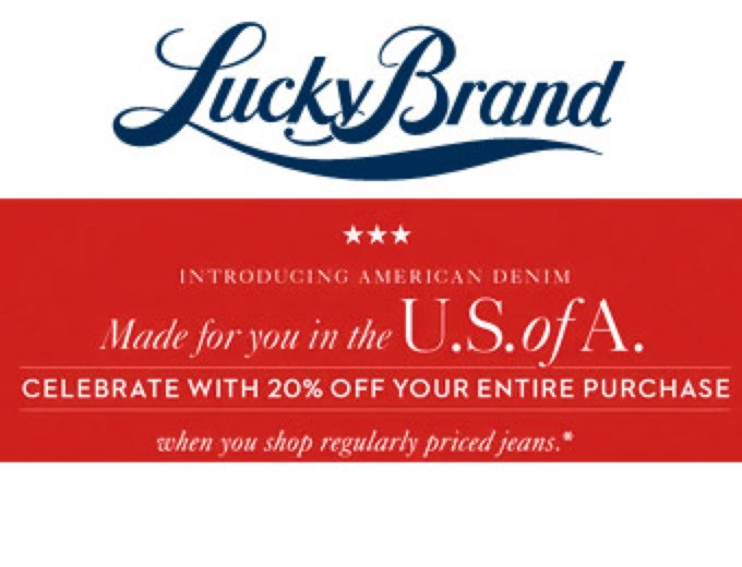 Extra 20% off Entire Purchase at Lucky Brand