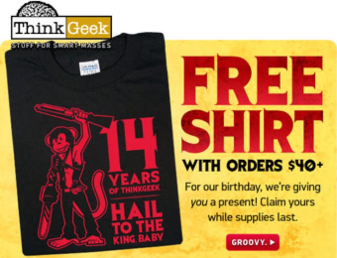 Free T-Shirt with $40 Purchase at ThinkGeek.com