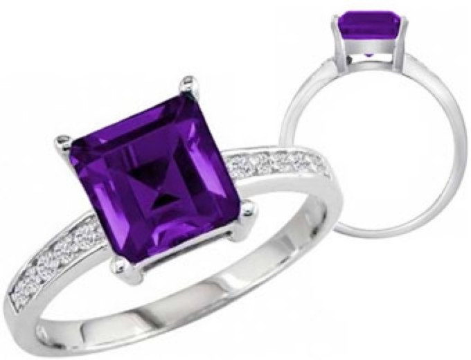 Sterling Silver Amethyst and Diamond Ring