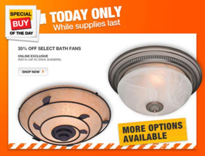 Extra 35% off Bath Fans and Lights at Home Depot