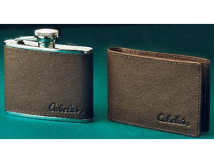 Cabela's Leather Wallet and Flask Combo