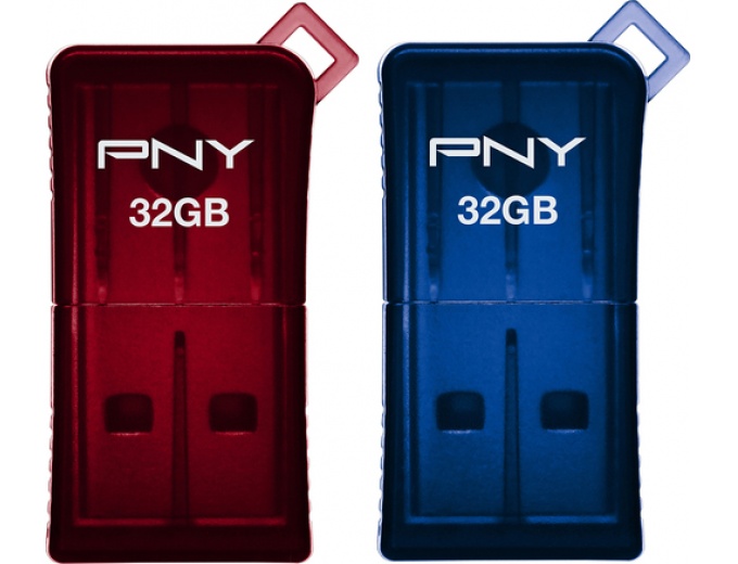 PNY Micro Sleek Attaché 32GB Flash Drives 2-Pk