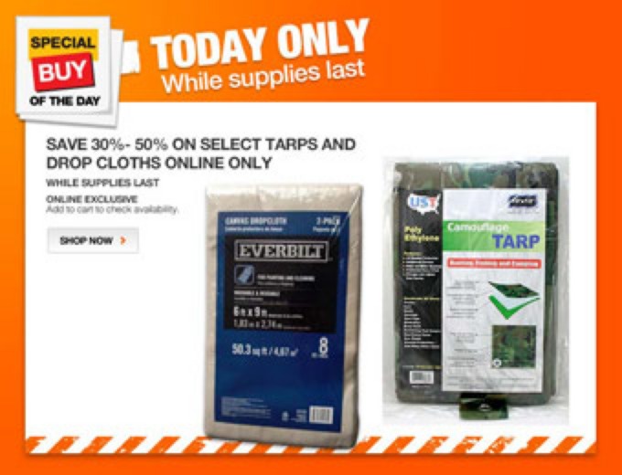 30%-50% off Tarps & Drop Cloths at Home Depot + FS