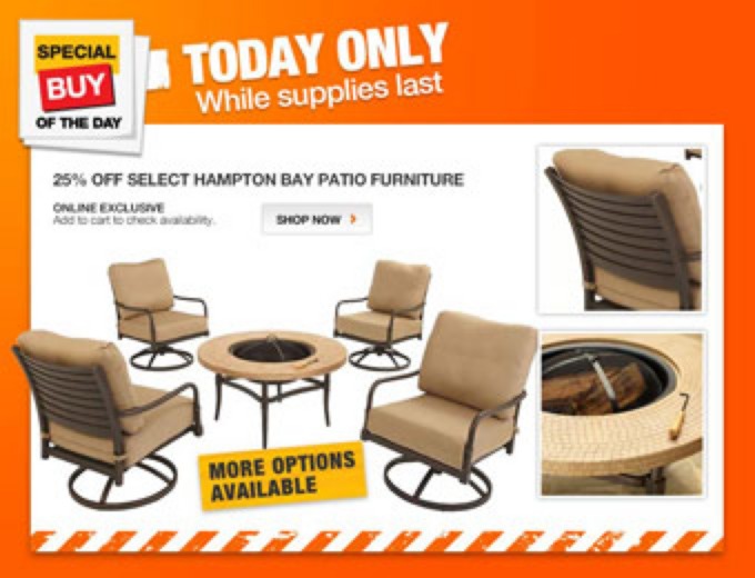 Extra 25% off Hampton Bay Patio Furniture + FS