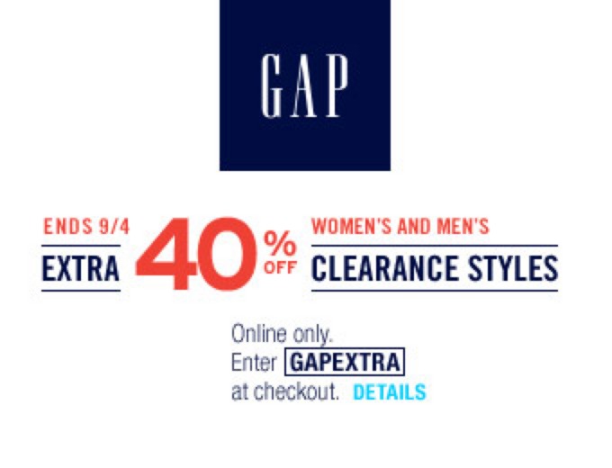 Extra 40% off Clearance Styles at Gap.com