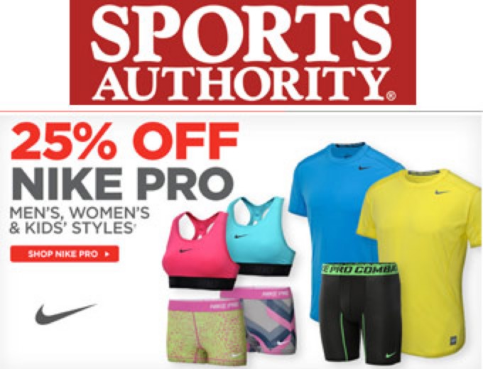Extra 25% off Nike Pro Styles at Sports Authority